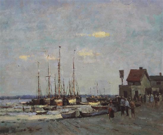 After Edward Seago Coastal village at low tide, 20 x 24in.